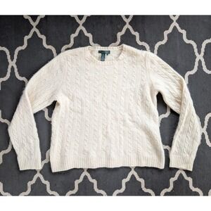 Lauren Ralph Lauren Wool Sweater Womens Large Merino Angora Cable Knit White